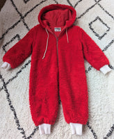 RED FLUFFY ALL-IN-ONE/ ROMPER W/ HOOD- AGE 1