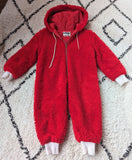 RED FLUFFY ALL-IN-ONE/ ROMPER W/ HOOD- AGE 1