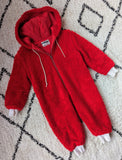 RED FLUFFY ALL-IN-ONE/ ROMPER W/ HOOD- AGE 1