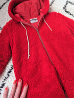 RED FLUFFY ALL-IN-ONE/ ROMPER W/ HOOD- AGE 1