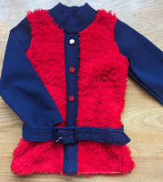 RED & NAVY FLUFFY UNISEX TOP- AGE 4-5