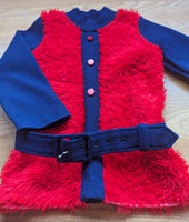 RED & NAVY FLUFFY UNISEX TOP- AGE 4-5