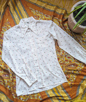 CREAM PATTERNED DAGGER COLLAR 70s SHIRT- 10