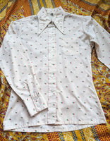 CREAM PATTERNED DAGGER COLLAR 70s SHIRT- 10