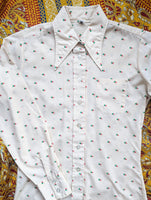 CREAM PATTERNED DAGGER COLLAR 70s SHIRT- 10