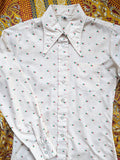 CREAM PATTERNED DAGGER COLLAR 70s SHIRT- 10