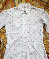 CREAM PATTERNED DAGGER COLLAR 70s SHIRT- 10