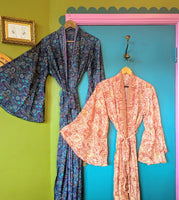 RECYCLED SARI SILK BELL SLEEVE KIMONO ROBES