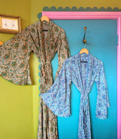 RECYCLED SARI SILK BELL SLEEVE KIMONO ROBES