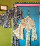 RECYCLED SARI SILK BELL SLEEVE KIMONO ROBES