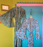 RECYCLED SARI SILK BELL SLEEVE KIMONO ROBES