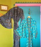 RECYCLED SARI SILK BELL SLEEVE KIMONO ROBES