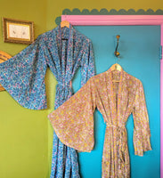 RECYCLED SARI SILK BELL SLEEVE KIMONO ROBES