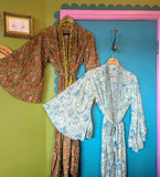 RECYCLED SARI SILK BELL SLEEVE KIMONO ROBES