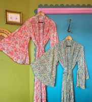 RECYCLED SARI SILK BELL SLEEVE KIMONO ROBES