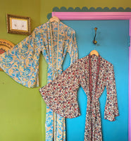 RECYCLED SARI SILK BELL SLEEVE KIMONO ROBES