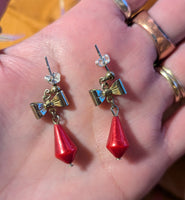 VINTAGE RED BOW EARRINGS