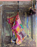 RECYCLED COTTON KANTHA CHRISTMAS STOCKINGS