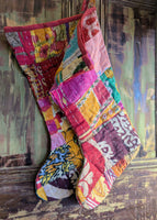 RECYCLED COTTON KANTHA CHRISTMAS STOCKINGS