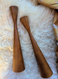 PAIR OF TEAK CANDLESTICKS