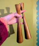 PAIR OF TEAK CANDLESTICKS