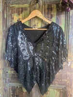 1970s SILK SEQUIN BUTTERFLY TOP- 8/10