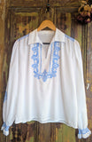 1970s BLUE EMBROIDERED BLOUSE- 14