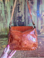 TAN TOOLED LEATHER BAG