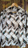 LONG SLEEVE OPEN NECK DAGGER COLLAR PATTERN SHIRT- S/M