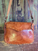 TAN TOOLED LEATHER BAG