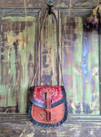 SMALL VINTAGE TOOLED LEATHER BAG