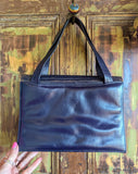 NAVY TOOLED LEATHER HANDBAG