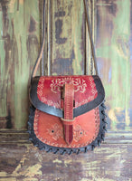 SMALL VINTAGE TOOLED LEATHER BAG