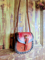 SMALL VINTAGE TOOLED LEATHER BAG