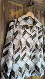 LONG SLEEVE OPEN NECK DAGGER COLLAR PATTERN SHIRT- S/M