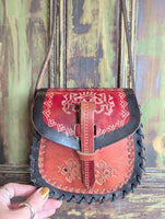 SMALL VINTAGE TOOLED LEATHER BAG