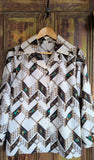 LONG SLEEVE OPEN NECK DAGGER COLLAR PATTERN SHIRT- S/M