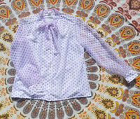 PURPLE POLKA DOT PUSSY BOW BLOUSE- 14/16