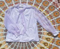 PURPLE POLKA DOT PUSSY BOW BLOUSE- 14/16