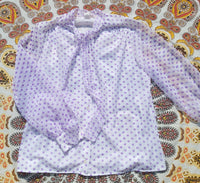 PURPLE POLKA DOT PUSSY BOW BLOUSE- 14/16