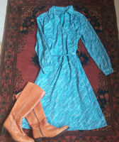 BLUE VINTAGE DRESS- approx 16/18